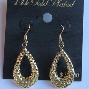 14k Gold Plated Brass Puffed Teardrop Earrings